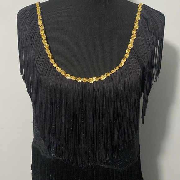 Black Flapper Dress Costume by California Costume Collections L Sparkle Fringe - Picture 2 of 13